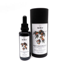 Load image into Gallery viewer, Restore your sense of wellbeing with ˈärdər Daily Restorative Oil. The first sublingual of its kind, combining the exceptional profile of our full-spectrum CBD rich extract, with the bright flavor of Sicilian orange olive oil. This union of ancient medicinal herb with crushed olives and citrus
