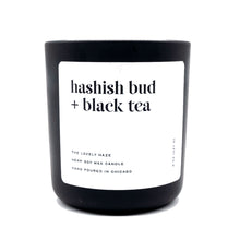Load image into Gallery viewer, Enjoy Lovely Haze hemp soy wax, sustainable and clean burning candles, renewably sourced and biodegradable. With intoxicating fragrances charged by an herbal medley of black tea and cannabis, rounded out with a complex base of green patchouli and warm amber. Size: 12oz Top: Lavender, Eucalyptus, Basil, Bergamot Middle: Rosemary, Cannabis, Black Tea Base: Patchouli, Amber, Vanilla, Musk.